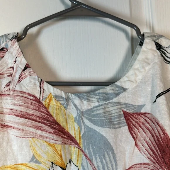 Women's C&C California Floral Leaves Boxy Linen Sleeveless Blouse Size Large EUC - Picture 4 of 9